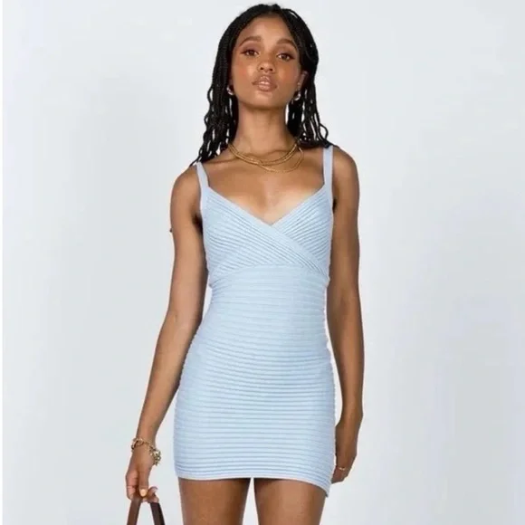 Princess Polly Blue Ribbed Mini Dress - Picture 4 of 4